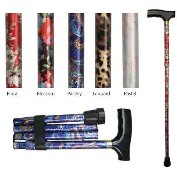 Days Folding Patterned Walking Stick - Floral