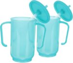 2pcs Elderly Feeding Cups with Handles No Spill Plastic Sippy Cups for Bedridden Patients Anti-Choke Spill-Proof Water for Seniors Reusable Drinking Aid for Elder Care