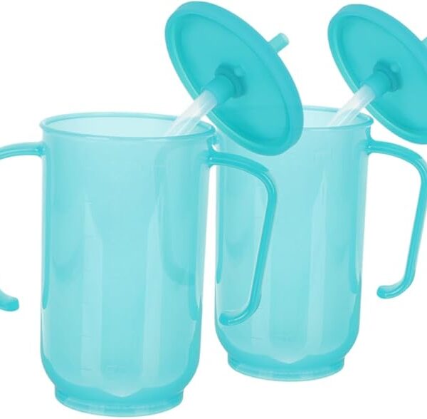 2pcs Elderly Feeding Cups with Handles No Spill Plastic Sippy Cups for Bedridden Patients Anti-Choke Spill-Proof Water for Seniors Reusable Drinking Aid for Elder Care
