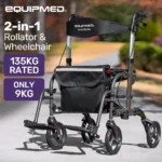 Equipmed SmartRoller 2-in-1 Rollator Wheelchair dubbo